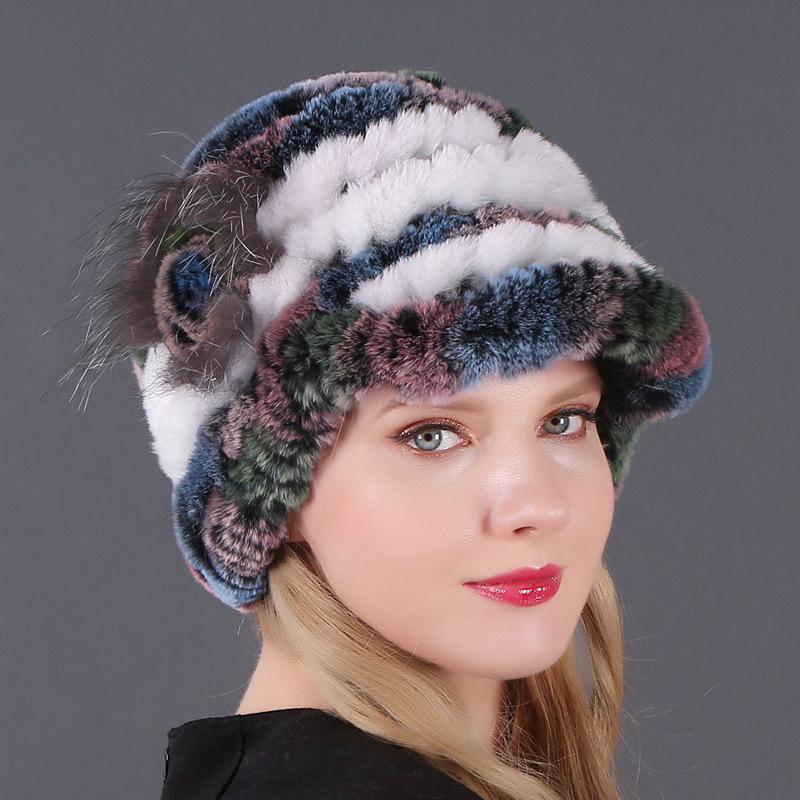 Women's Fashion Warm Rex Rabbit Hair Woven Hat Women's Winter Hat Fur Cap