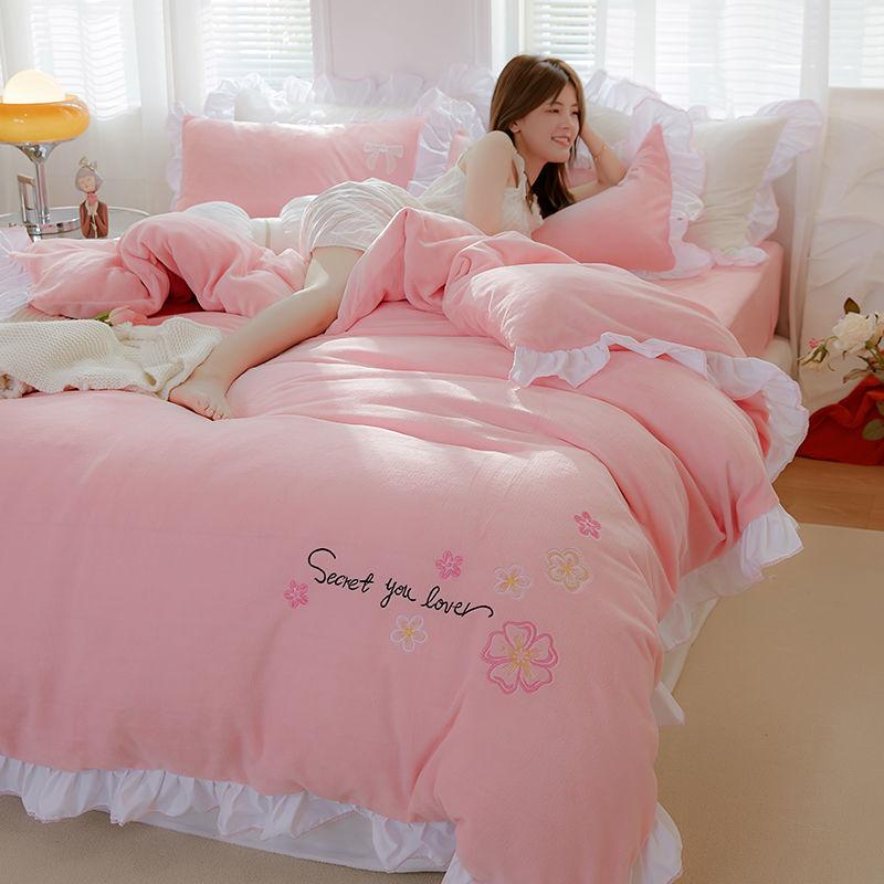 Winter Thickened Warm Four-Piece Set, Bedding Quilt Cover, Bed Sheet Pillowcase, Double-Sided Velvet Four-Piece Set  Bed Set
