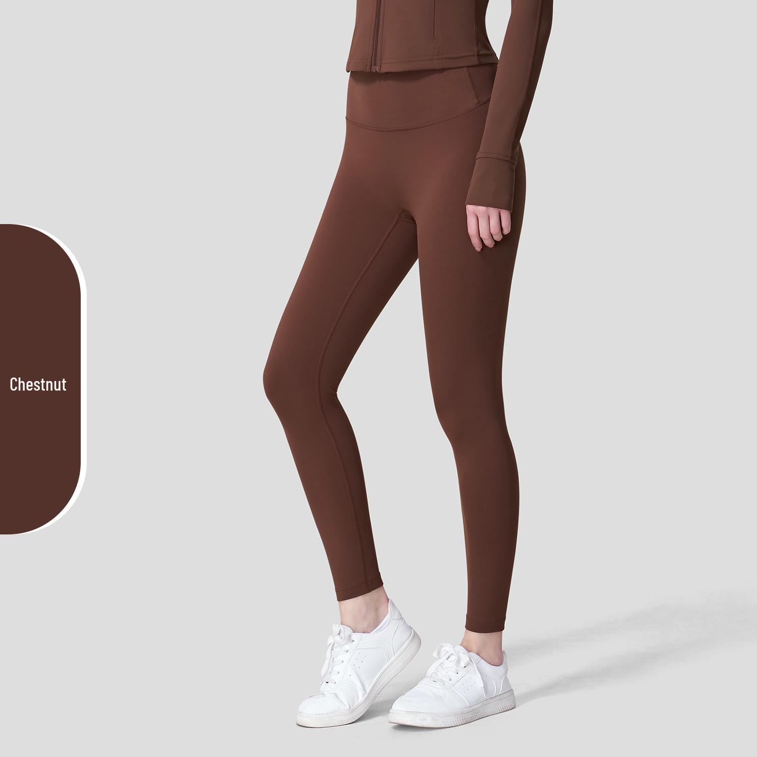 

High-Waisted Butt-Lifting Yoga Pants - Lightweight, Tight-Fitting for Spring/Summer Pilates & Sports Fitness Small каштановий