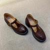Sheepskin version~ platform thick heel retro small leather shoes women's genuine leather loafers round head single shoes Mary Jane shoes
