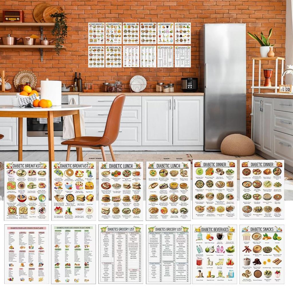 Diabetes Matliste Plakat Diabetisk Matkart for Måltidsplanlegger Næringsliste Vanlig Mat Referanseguide for Komplett Måltidsplan