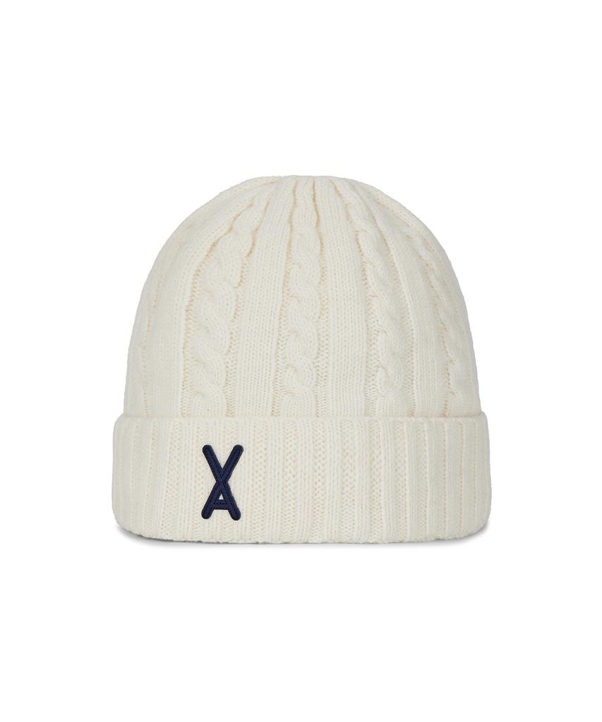 Bajal Va Applique Cable Knit Beanie Ivory