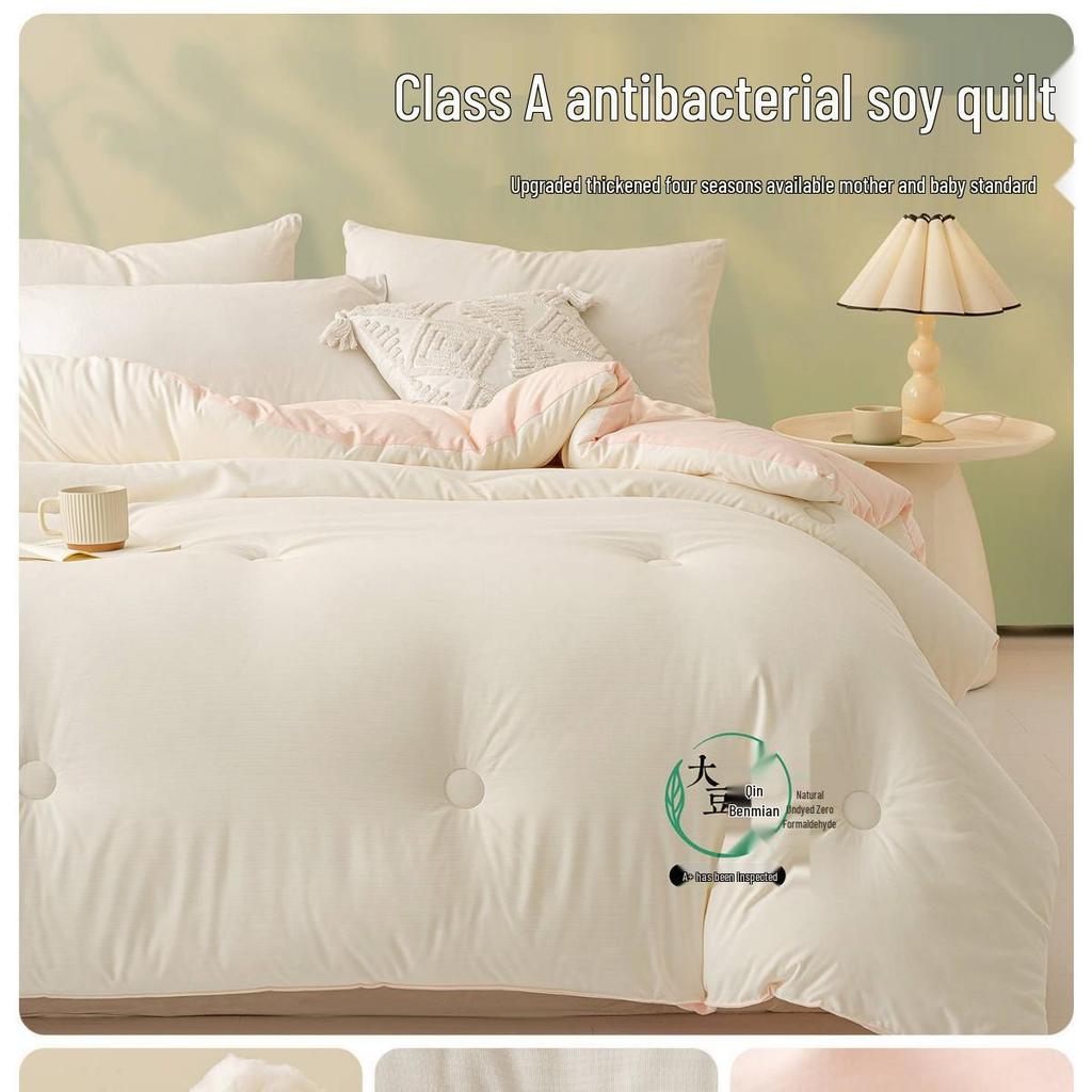 Thickened Soybean Fiber Quilt - Warm, Cold-Proof Bedding for Dormitory - Double-Sized, Perfect for All Seasons.