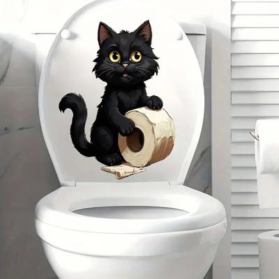 Niedlicher schwarzer Katze Toilettenpapierhalter Badezimmer selbstklebender dekorativer Aufkleber