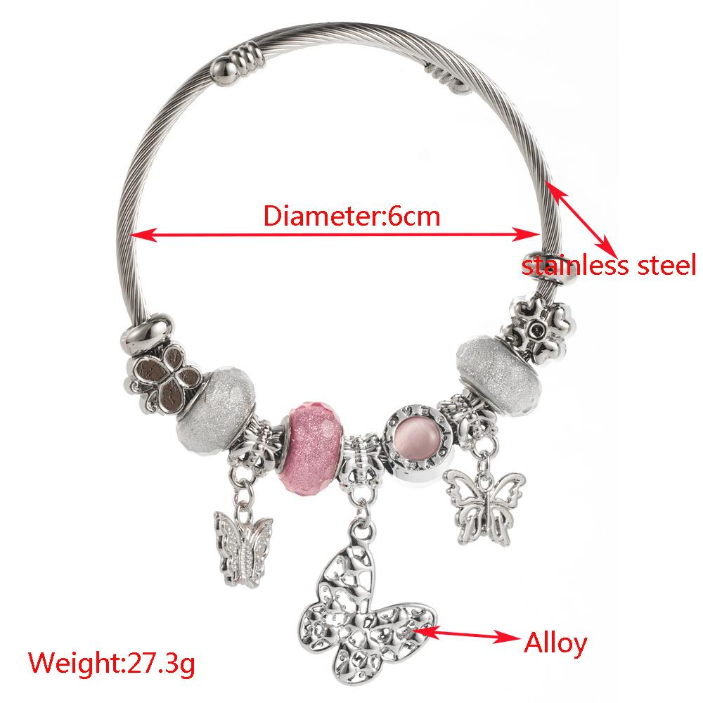 Neues Edelstahlarmband mit Schnurperlen, Kleiner herzförmiger Bärenanhänger, Verstellbares Armband