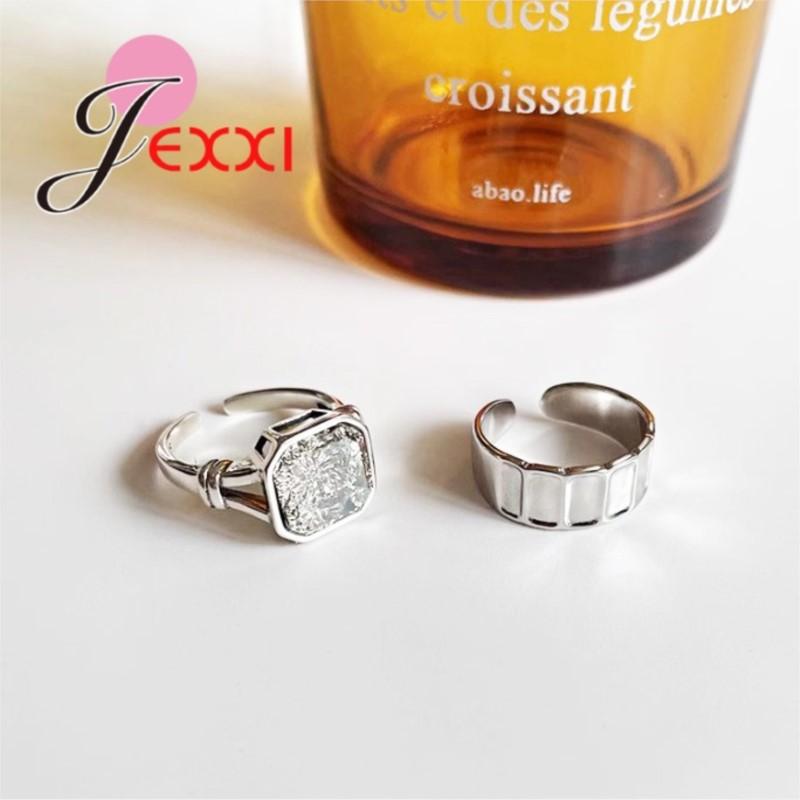 New Simple Crystal Couple Rings Adjustable 925 Sterling Silver Opening Ring Set For Women Men Wedding Fashion Jewelry Gifts