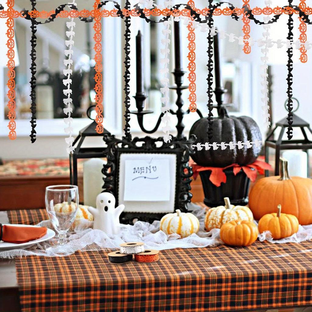 3 Rolki 15 Jardów Wstążek Halloweenowych, Czarne Białe Pomarańczowe Wstążki Halloweenowe Kształt Dyni Nietoperza Ducha Wstążki Rzemieślnicze Ozdoba do Pakowania Prezentów