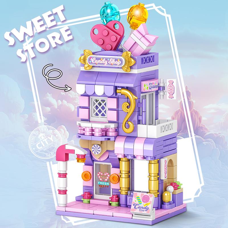 

Конструктор Город Магазин Сладостей Пряничный Домик Модель Набор Декор для Стола Детские DIY Игрушки Рождественский Подарок на День Рождения
