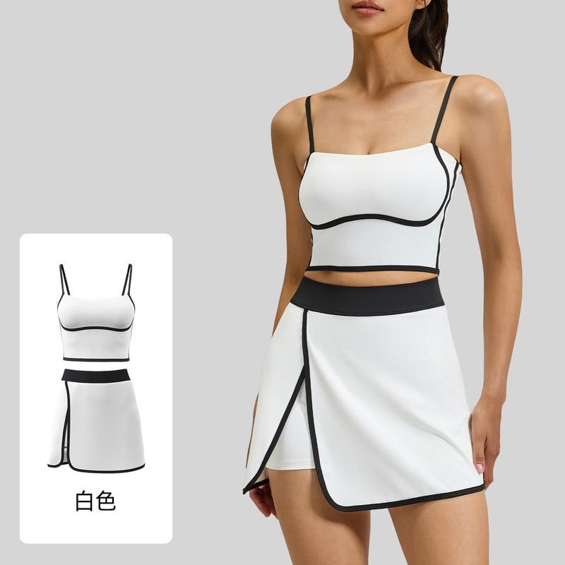 Womens High-Elastic Sport Set With Built-in Bra Skort Running Yoga Fitness Outdoor Activities