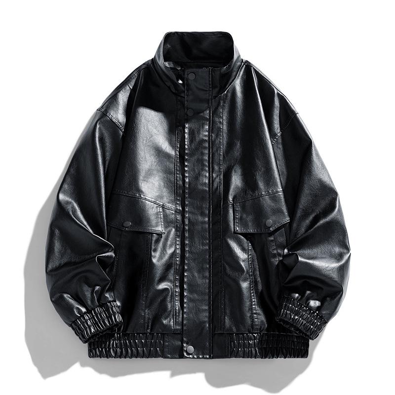 

Men s PU Leather Motorcycle Jacket, Spring/Autumn Riding Gear, Loose Fit, Trendy Workwear Style L чорний