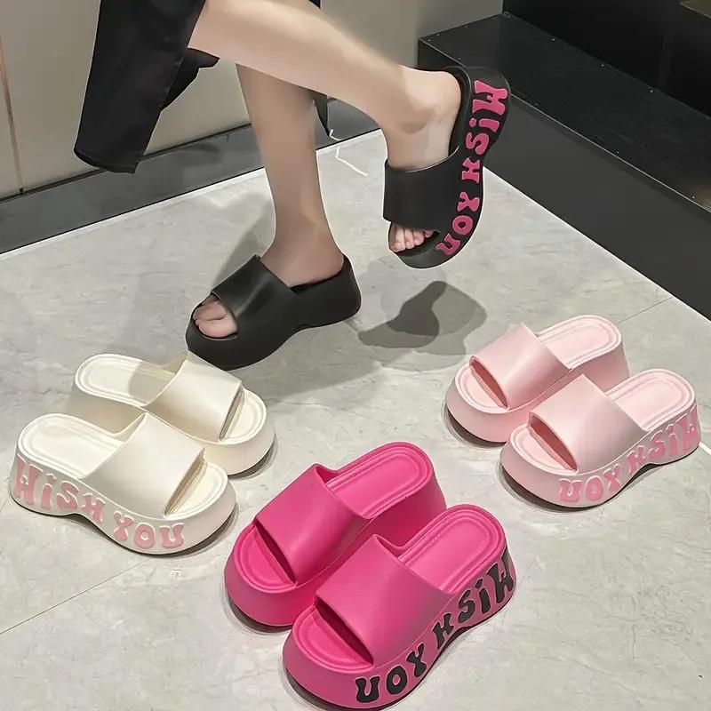 Fashion New Fashion EVA Platform Slippers for Women 2025 Summer Letter Print Wedge Heel Sandals Woman Thick Bottom Non Slip Beach Slides