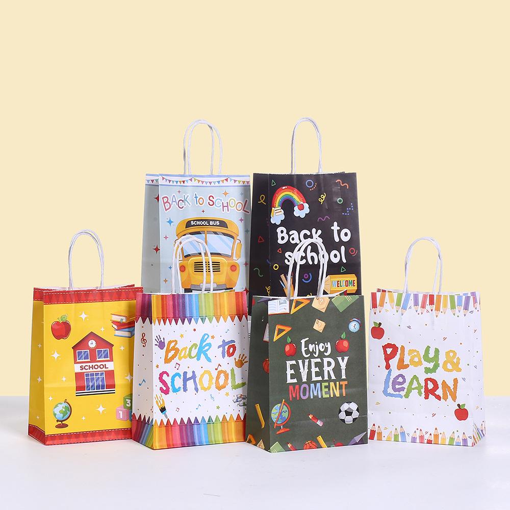 StoBag back to school gift wrapping bags colorful kids school theme paper tote bags personalized packaging for birthday treat