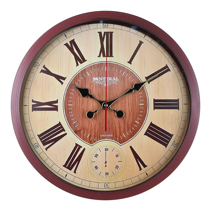 

Wood Grain Plastic Wall Clock Silent Punch-free Wabi-sabi Wind Clock Living Room Bedroom Creative Decoration Clock 40CM [style] 3