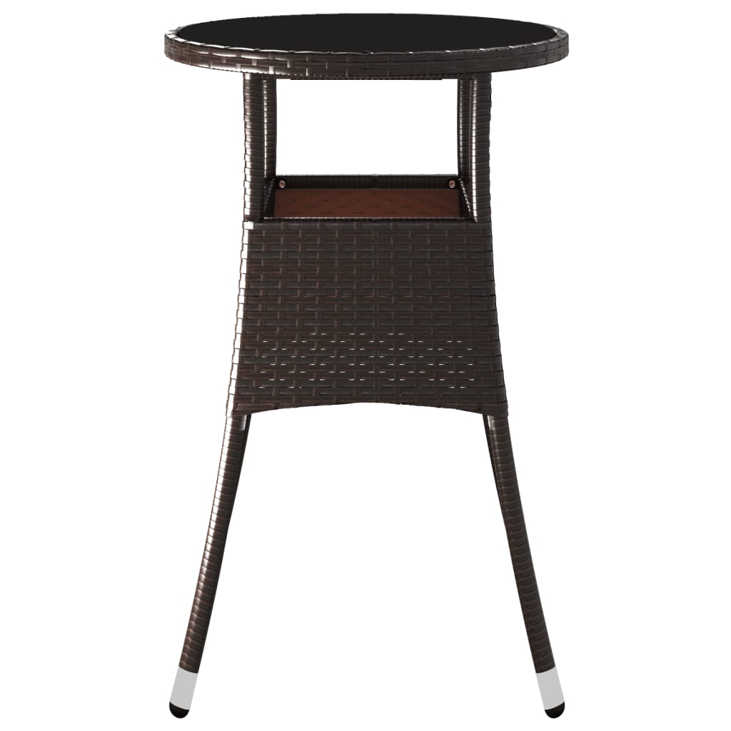 vidaXL Garden Table Ø60x75 Cm Toughened Glass and Poly Rattan Brown