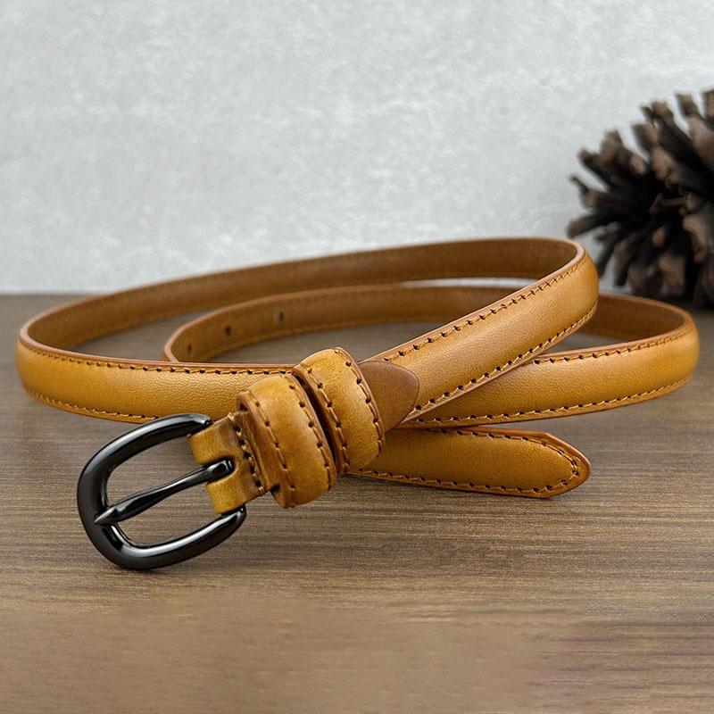 Pásek Dámský Ležérní Business Módní Kožený Jednoduchá Dekorace Tenký Pásek Niche Trend První Vrstva Hovězí Kůže Pásek