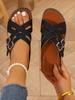 2025 Summer Women's Wedge Flip Flops: Cross Strap, Leather Buckle, Thick Sole, Color Block Sandals, Large Size