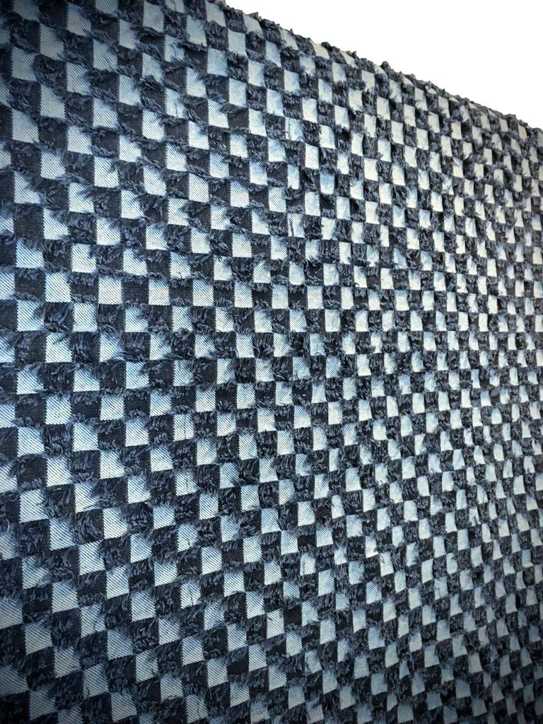 Fringe Denim Design Denim Handmade Denim Thin Cotton Denim Fabric Scraps of 2 Block Fabric, Remnants, Fabric, (Set Check)