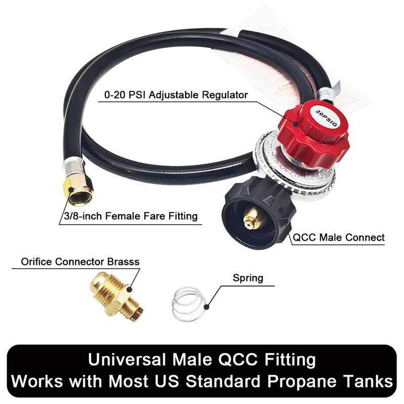Propane Hose With Regulator 20 PSI Propane Pressure Reducing Valve Propane Adapter Hose Grill Regulator High Pressure Propane