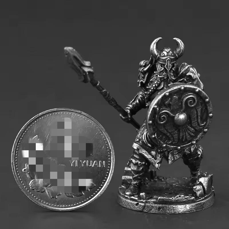 White Brass Viking Warrior Miniature Model Metal Ancient Soldier Figure Board Game Piece Desktop Decor Ornament Toy