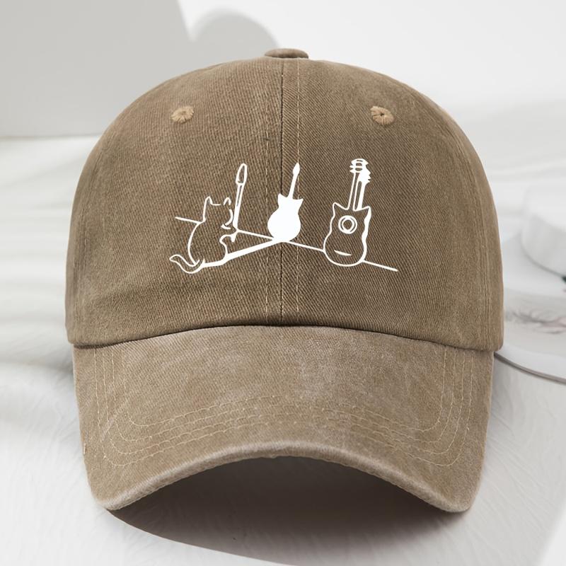 Unisex Adjustable Soft Top Baseball Cap - Cat and Guitar Print Design Lightweight and Breathable Outdoor Fishing Hat