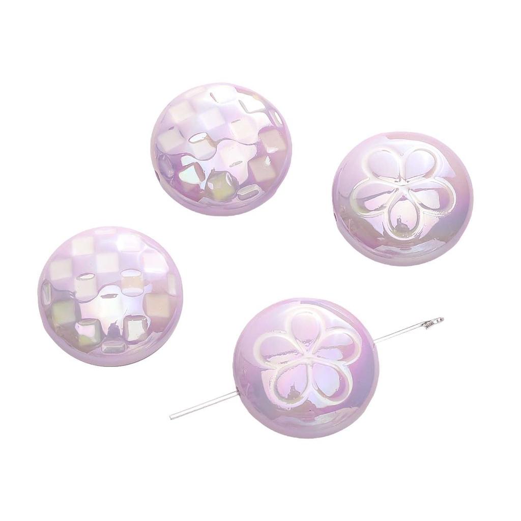 2pcs [25mm] Flat Round Acrylic Beads Plaid Flower Flat Beads For Jewelry Making DIY Pendant Keychain Crafts Findings