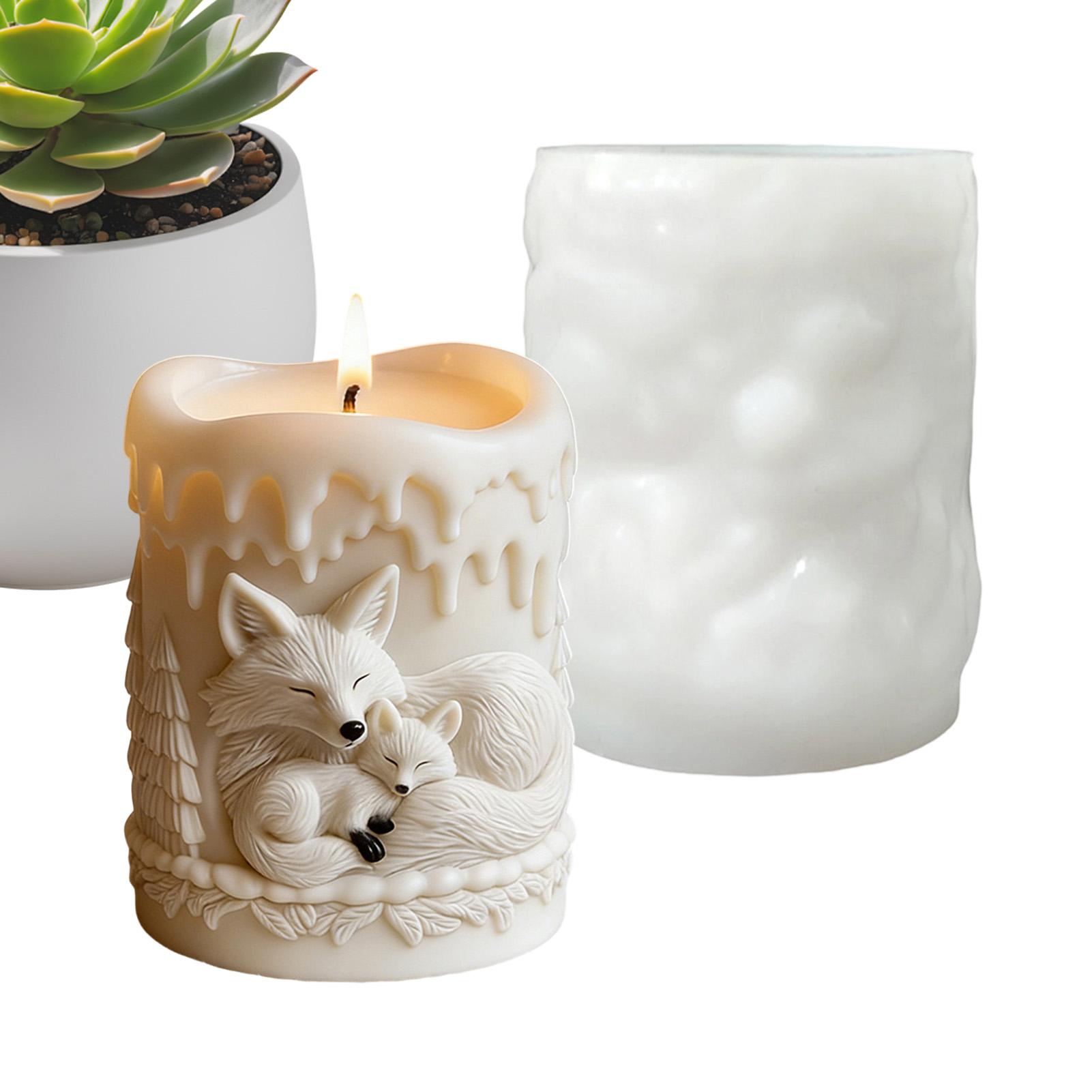 Foxs Forest Candle Silicone Mold Cylindrical Candle Mold Including Sleeping Foxs & Pine Tree Patterns 3D DIY Candle Making Mold China Mainland