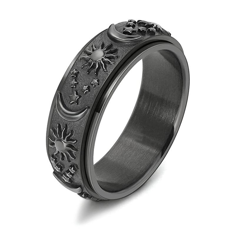 Star Moon Sun Rotating Titanium Steel Ring Unisex Bohemian Relief Anxiety Jewelry Accessories