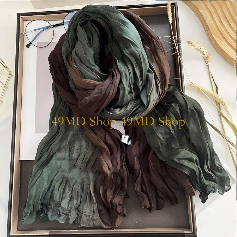 49MD Fashion Crinkled Scarf Stylish Layering Neckwear Polyester Long Scarf For Women