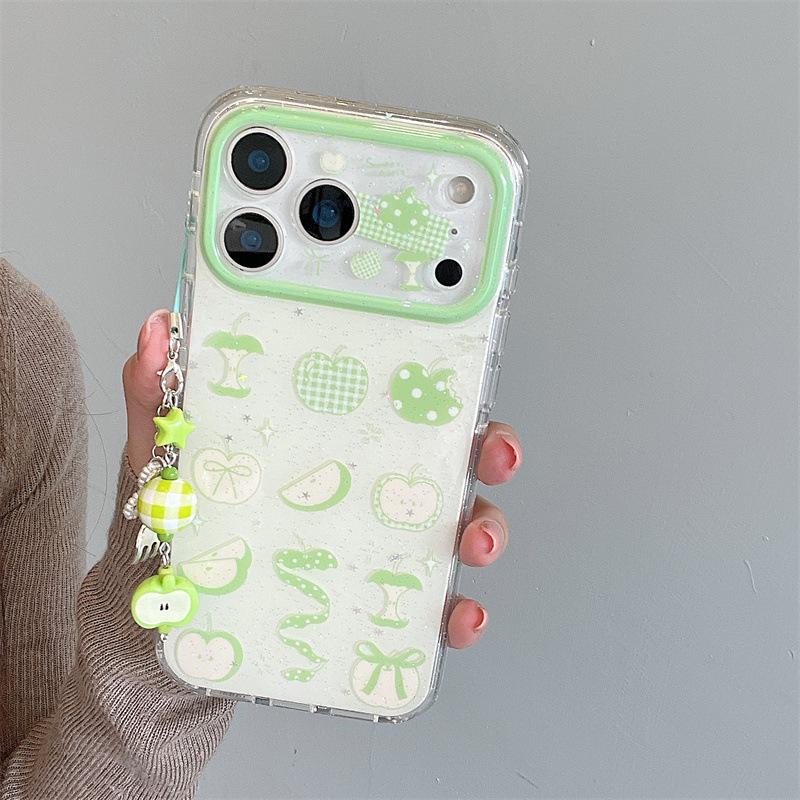 Green Apple Pendant for iPhone 17, 16 Pro Max, 15, 14 Phone Case - Fresh & Sparkly