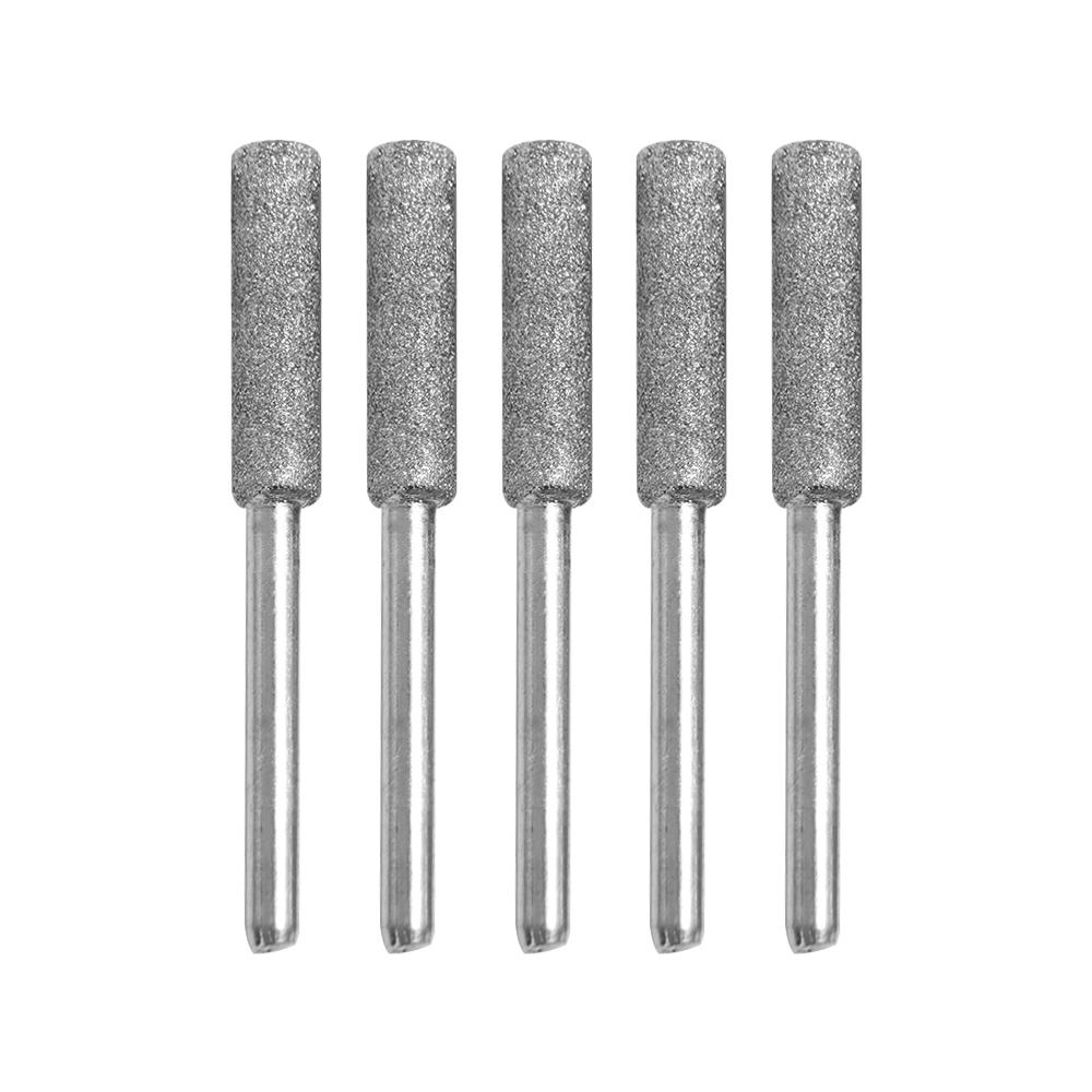 5pcs 4/4.8/5.5mm Diamond Coated Chainsaw Sharpener Stone Cylindrical Burr Polishing Chainsaw File Silver Abrasive Carving