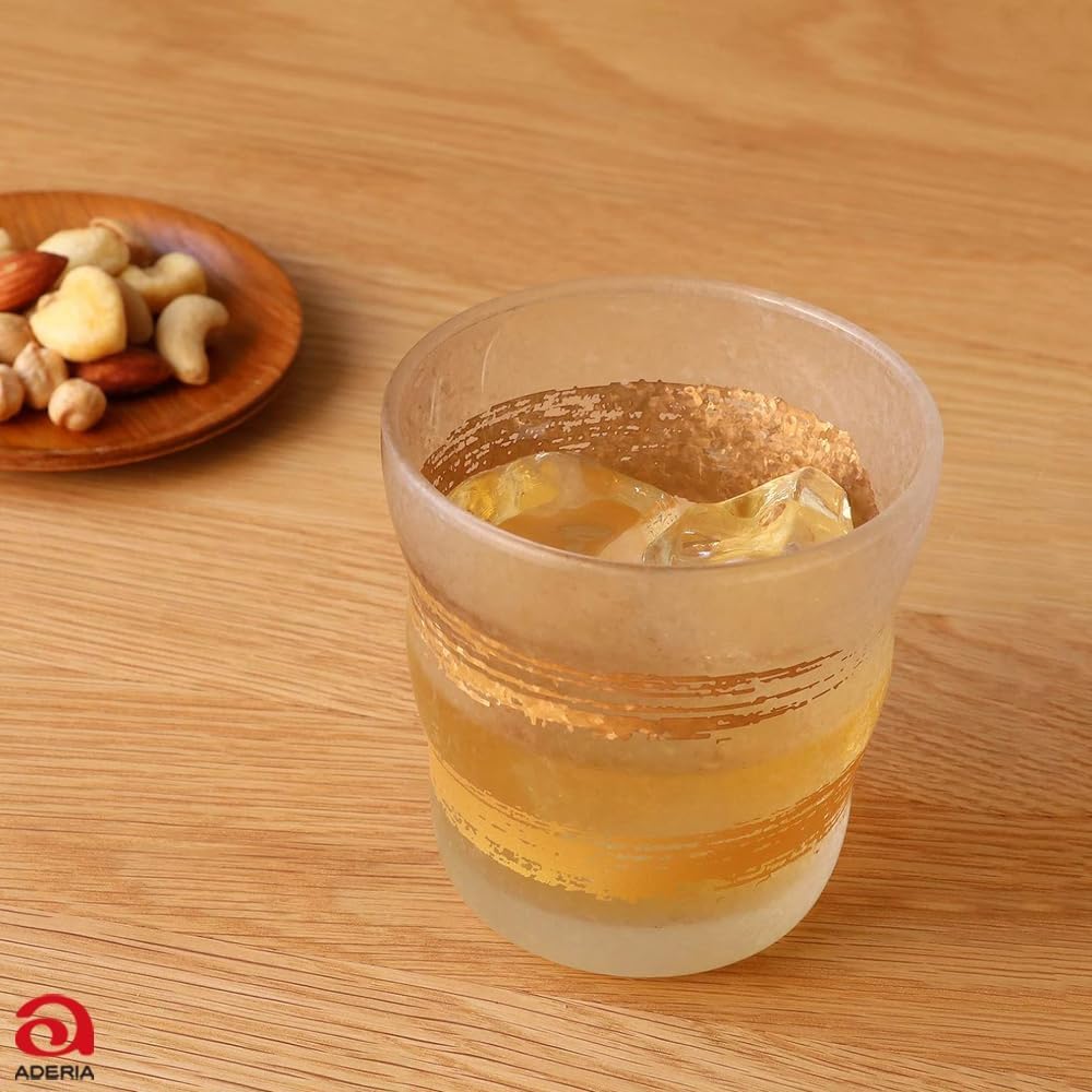 ADERIA Premium Gold Rock Glass Pair 335ml Set of 2 Made in Japan Cosmetic Box Rock Whiskey Shochu Stylish Gift Women Day Tableware Day Couple Men