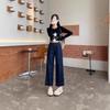 Women's High Waist Straight Leg Jeans Spring and Summer Elastic Waist Loose Wide Leg Pants Cropped Pants