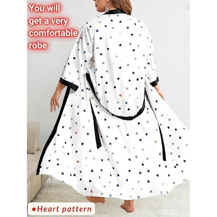 Women's Plus Size Valentines Robe, Sexy Satin Robe Long Sleepwear
