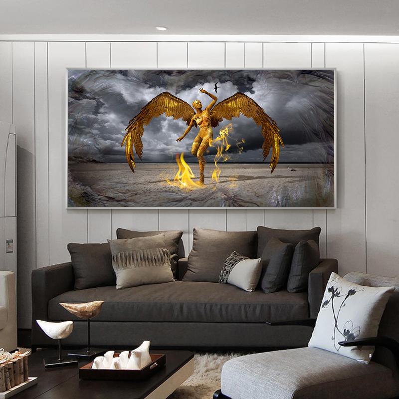 

Плакаты и принты, настенная живопись на холсте, абстрактный золотой защитник, крылья Де Лео, декоративная картина для гостиной, домашний декор 21*30cm