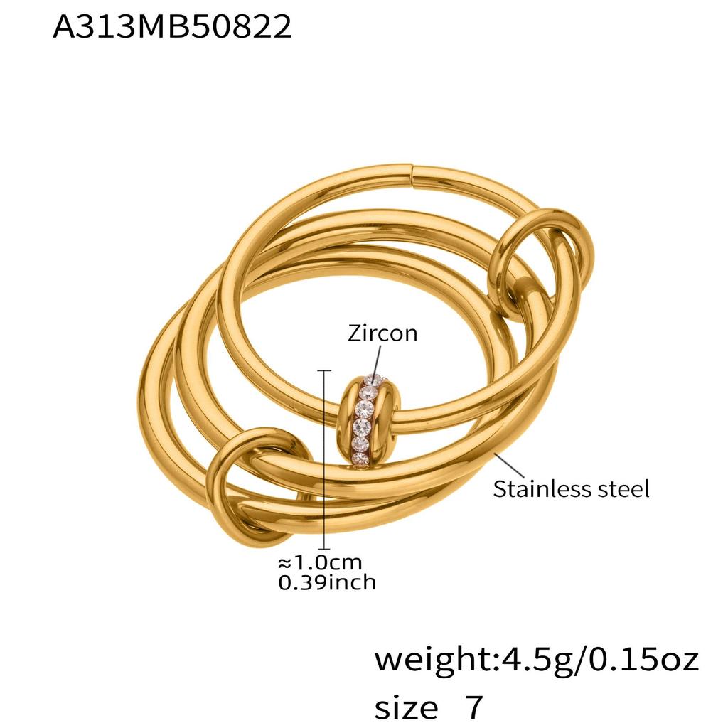 Oumeka Super Flash Zircon Pinky Ring Set: 18k Gold-Plated Small Diamond Stainless Steel Trio Jewelry