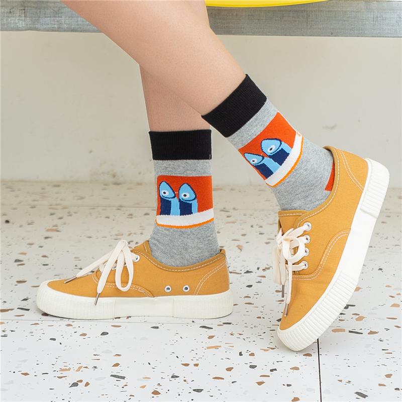 Combed Cotton Cartoon Animal Shark Dinosaur Monster Crocodile Zebra Giraffe Geometric Novelty Funny Unisex Couple Socks Dropship