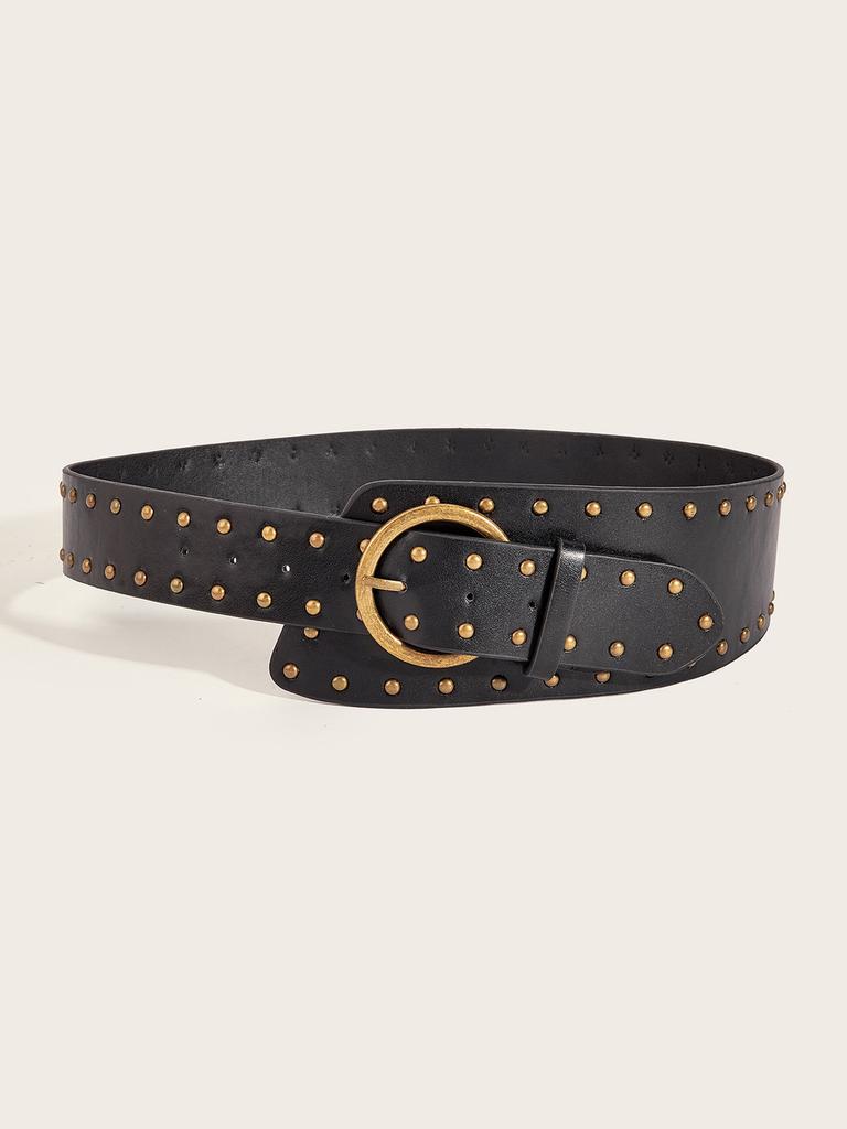 Retro Edgy Rivet Belt With Alloy Clasp For Trendsetting Street And Casual Wear