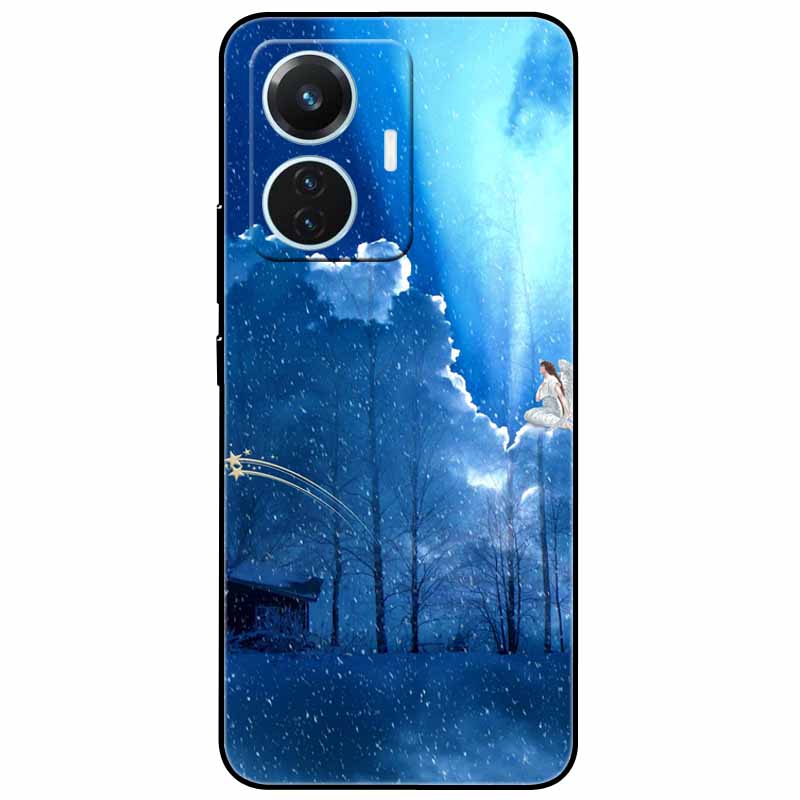 For Vivo T1 4G Case V2153 Covers TPU Black Silicone Starry Moon Cover for Vivo T1 44W Case Shockproof Soft X100 Pro Shells