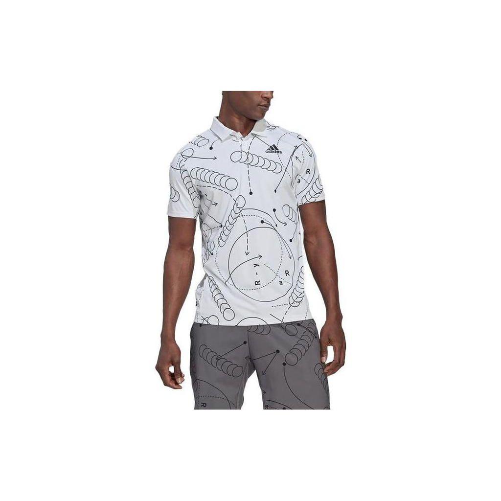 Adidas Logo Geometric Pattern Printed Short Sleeve Polo Shirt Men Polo Shirts White HC8492