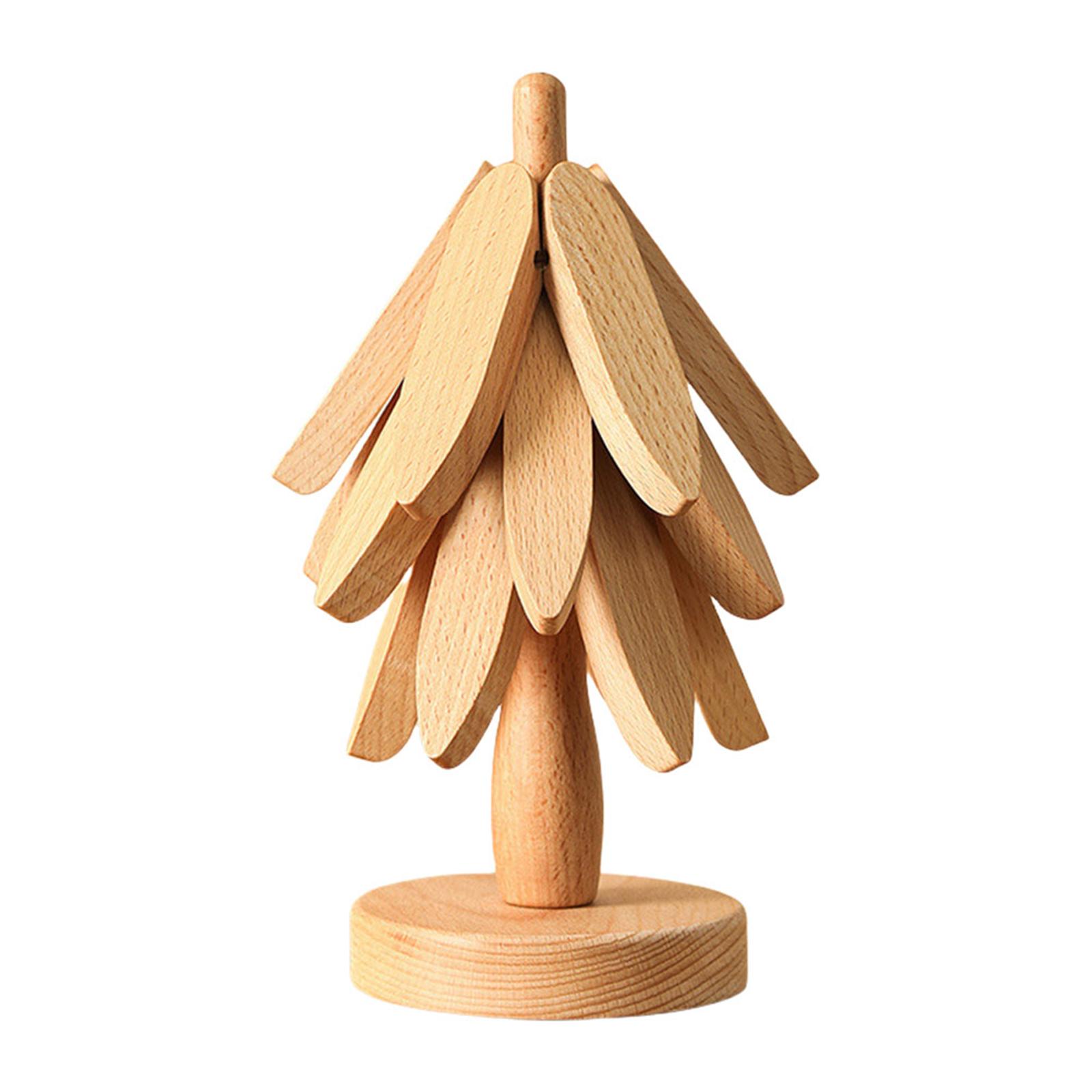 

Wooden Foldable Natura Walnut Tree Shape Trivet Set with Stand Christmas Tree Coasters Set for Teapots Hot Pots and Table Decor M
