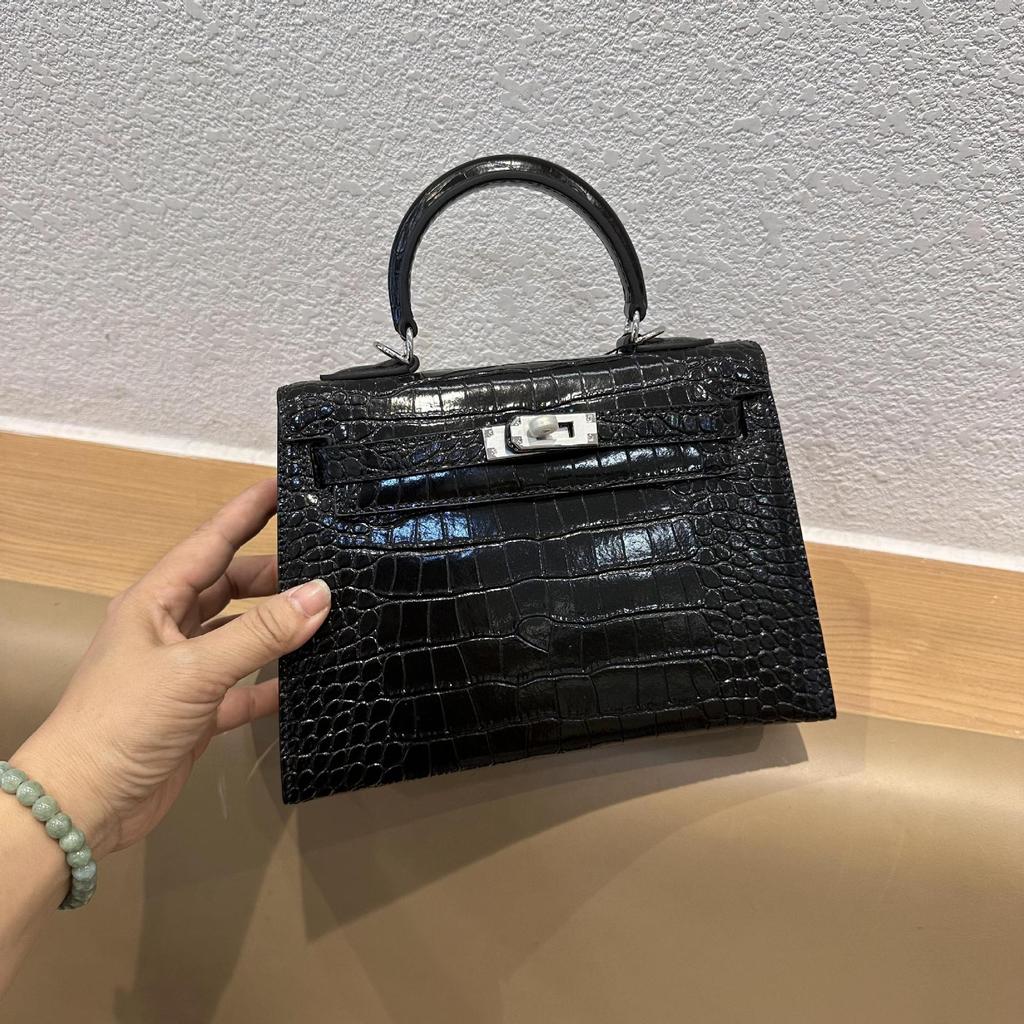Crocodile Pattern Kelly Bag, Women's New Fashionable and Versatile Second Generation Mini Leather Shoulder Cross Carrying Bag