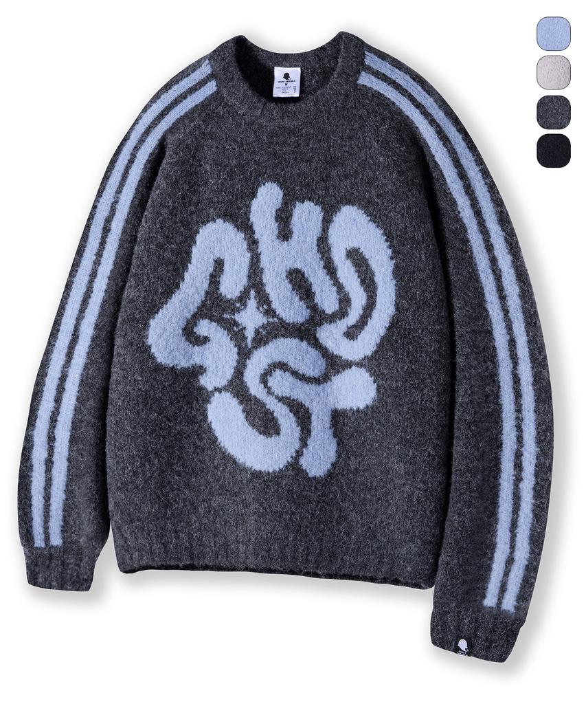GHOST REPUBLIC Mohair Graphic Raglan Track Boucle Knit 4 Colors Gkm-159