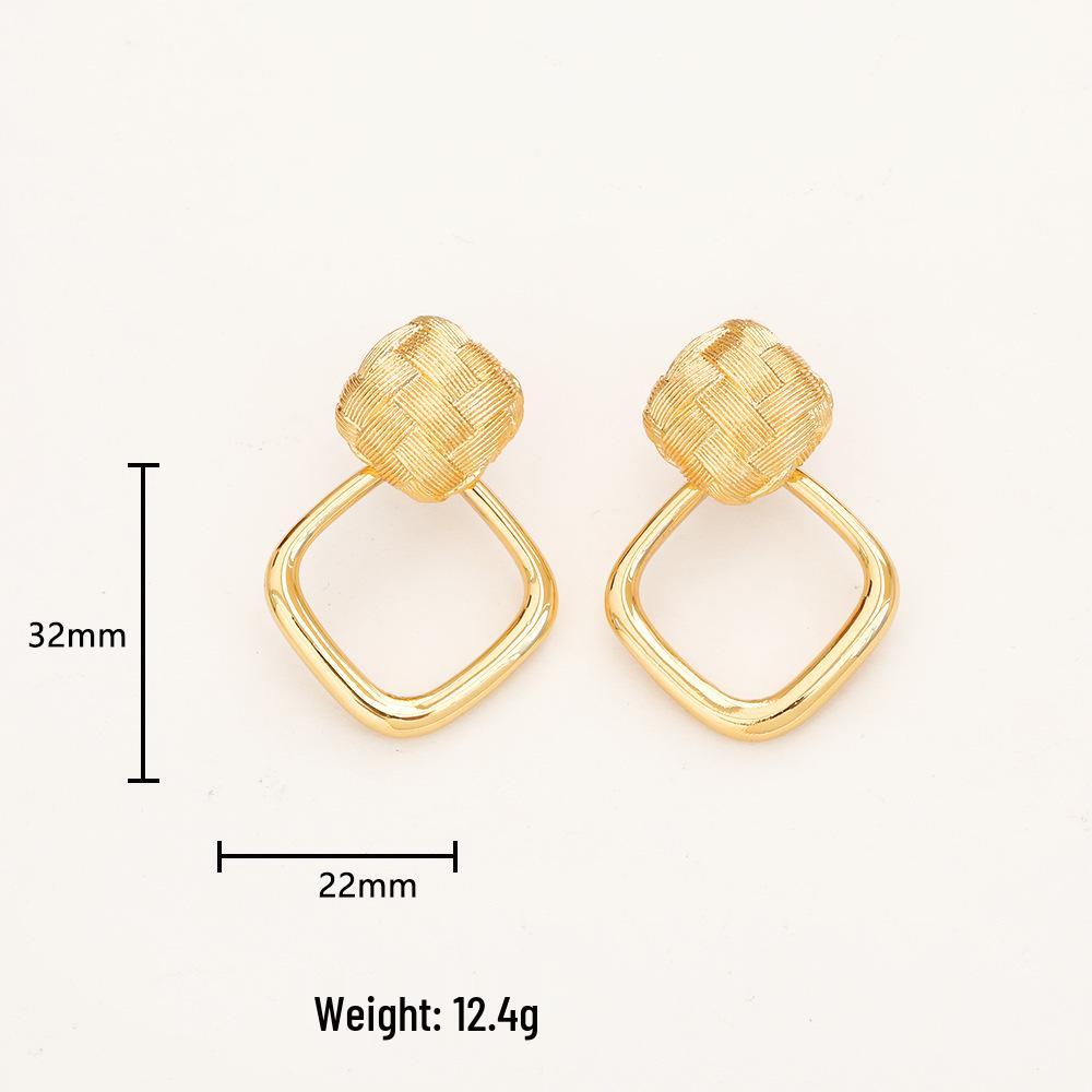 European & American Style Rhombus Earrings, Gold-Plated Copper, Minimalist INS Fashion Jewelry