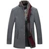 Men's European Size Wool Blend Business Overcoat with Scarf - Autumn/Winter Fashion, Wrinkle-Free Design, Cross-Border Style
