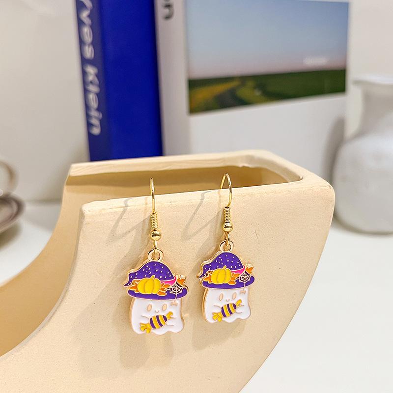 2022 Cartoon Cute Oil Drop Bat Holiday Cartoon Character Ear Hook Personality Earrings Earrings
