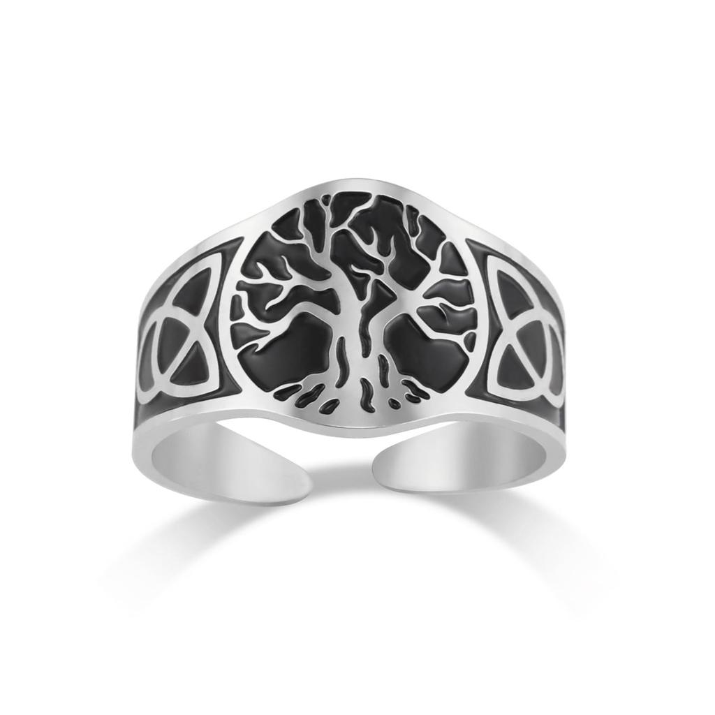 Dreamtimes Tree of Life Ring Adjustable Stainless Steel Yggdrasil Amulet Jewelry Gift for Men Women Vintage Religious