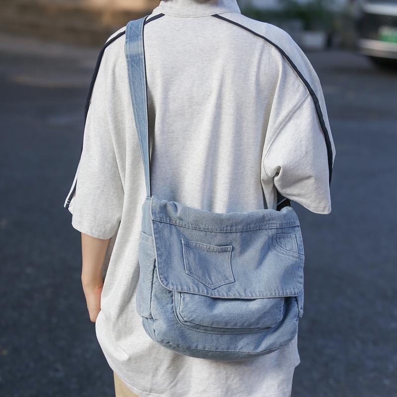 Джинсовая сумка мужская большая вместительная сумка через плечо студенческая сумка — фото 13