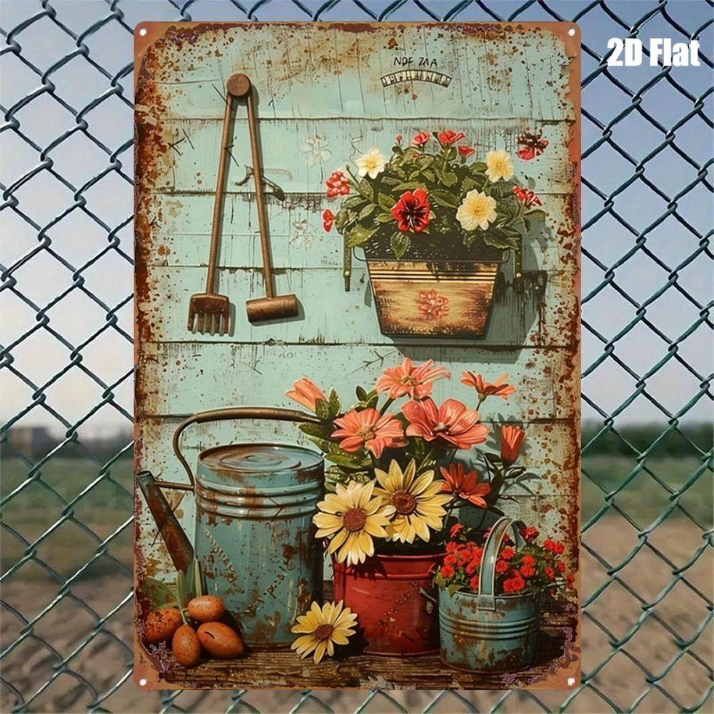 Vintage Metal Wall Poster – Floral Garden Decor, 20x30cm