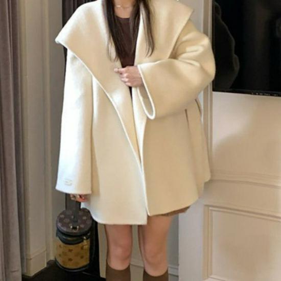 

2025 Trendy Women s Hooded Cape: Double-Sided Plush Woolen Short Coat for Autumn/Winter L recommended for 62.5-70kg грязно-белый