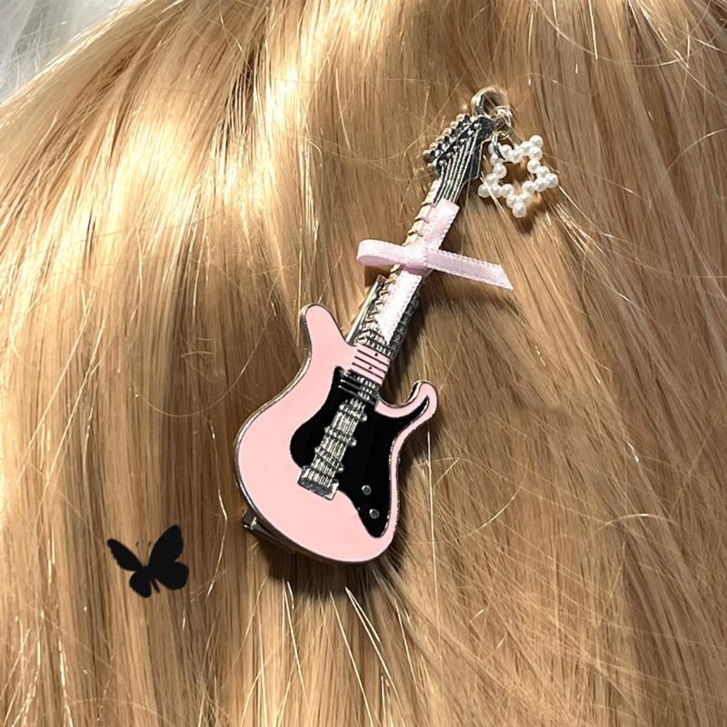 Small Star Hair Clip for Girls Retro Guitar Hairpins Accessory with Punk Clips